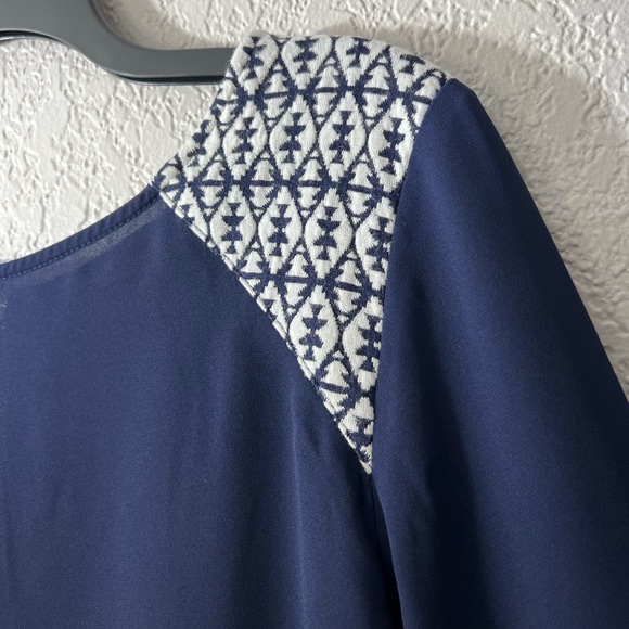 THML Navy White High Low Boho Bohemian Ethnic Blouse Casual long sleeve Tops - Picture 4 of 8